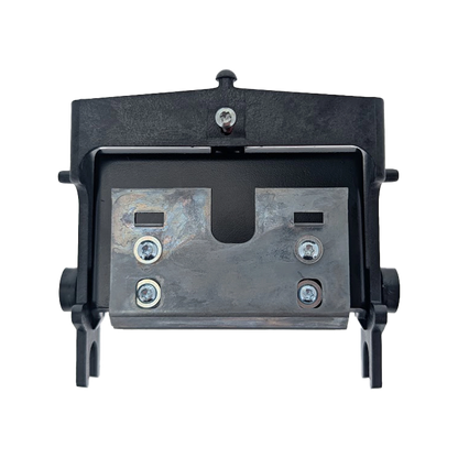 Black and metal rectangular mounting bracket with four bolts, shown front view on white background—compatible with the Evolis S10084 Replacement Printhead for Zenius & Primacy ID Card Printers.