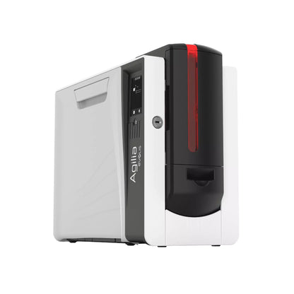 Evolis Agilia Single-Sided Retransfer ID Card Printer - Mechanical Lock front view. Sold by Specialist ID.