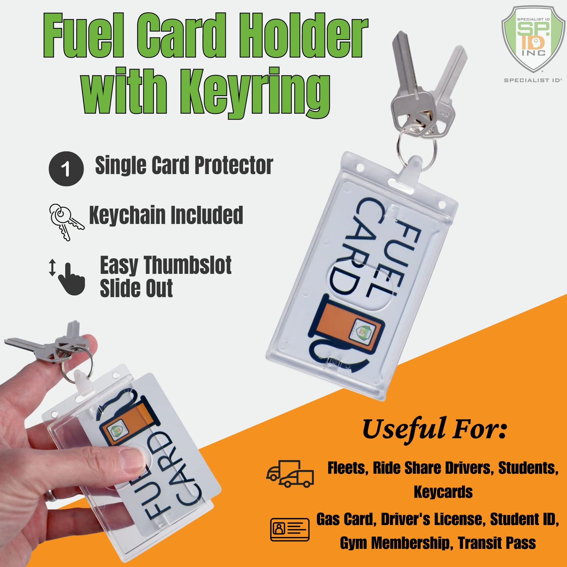 5 Pack - Heavy Duty Fuel Card/ID Badge Holders With Keyring - Holds Two