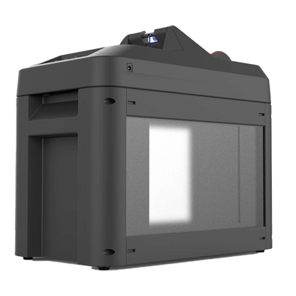 A black, modern Smart-Bit 651577 Ribbon Shredder by IDP with a rectangular design and a visible paper output slot, complemented by secure disposal features for enhanced data protection.
