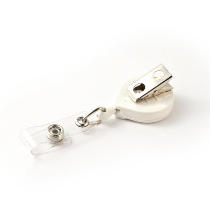 A MINI-BAK #66 White Retractable Reel with 36” Nylon Cord, Vinyl ID Strap and Swivel Clip 0066-005 makes this the perfect badge holder.