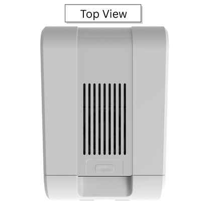 Top view of the Magicard Pronto100 ID Card Printer—a rectangular white device with a central vent and small panel below, designed for efficient single-sided printing, ideal for creating professional photo ID cards.