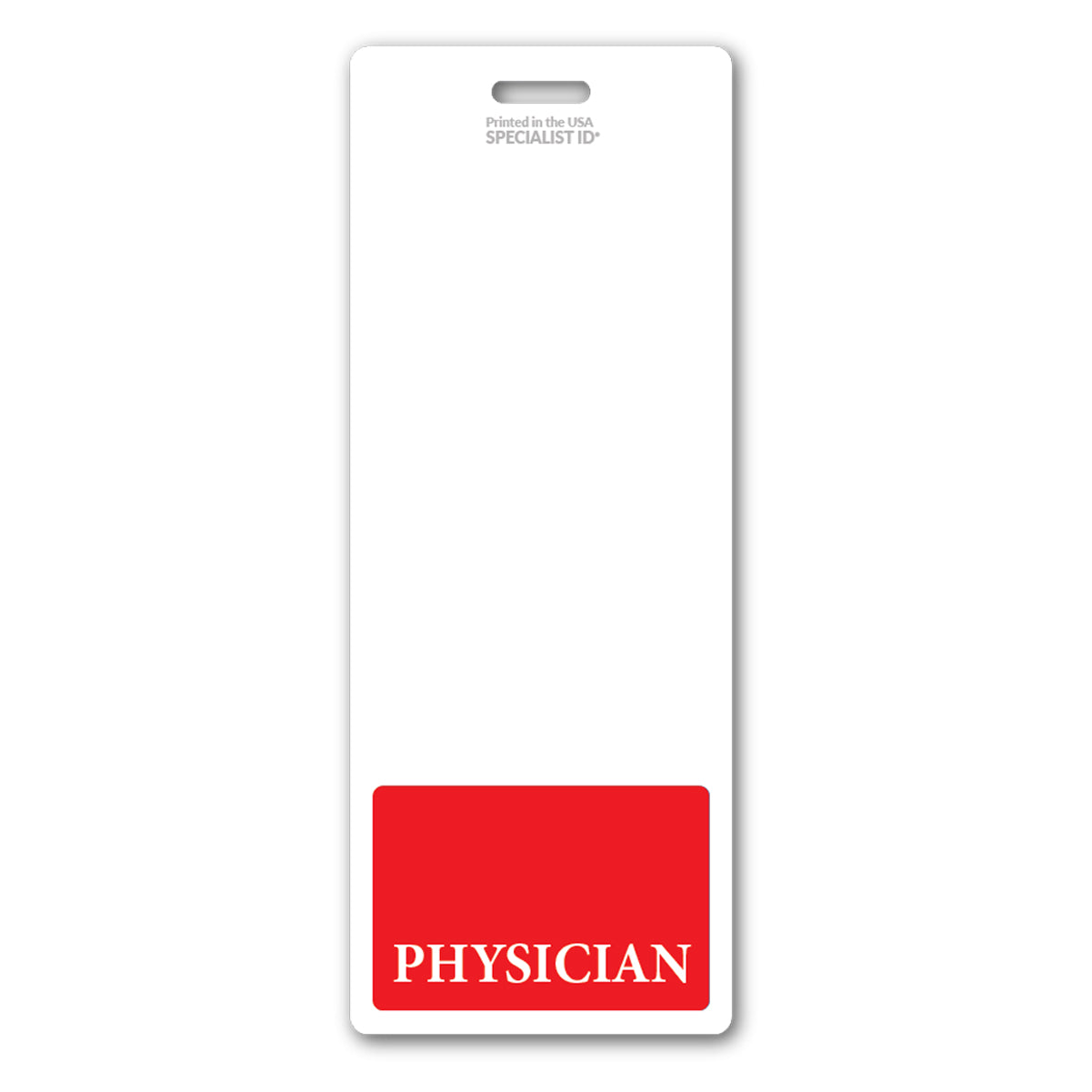 oversized physician badge buddy vertical with red border- extra long to wear behind work ID badge