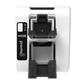 The Magicard Pronto100 ID Card Printer, in white, highlights its power button and card input/output slots. 