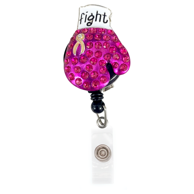 Pink Boxing Glove Awareness Badge Reel – Retractable ID Badge Holder for Breast Cancer Awareness (SPID-3410)
