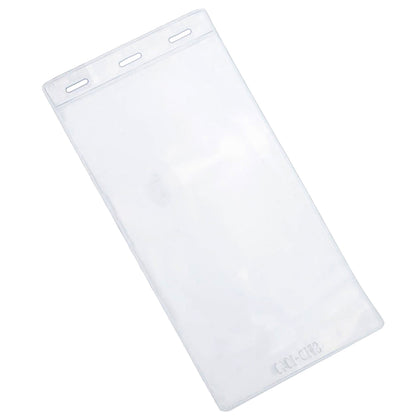 Top view of clear 4x8 vertical vinyl badge holder with three Euro slots
