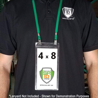 4x8 oversized badge holder worn with green lanyard, lanyard not included