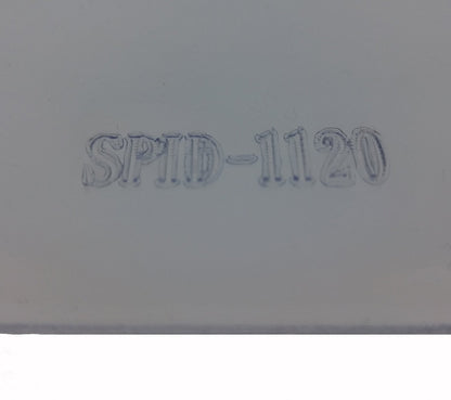 Close-up of text embossed on a surface, reading "Specialist ID Handicap Hang Tag Holder (SPID-1120)". The background appears to be plain and slightly reflective, reminiscent of a clear vinyl handicap holder.
