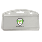 Custom Vertical Half Card Badge Holder for Smart Chip (SPID-1200) - Add Your Logo with a Specialist ID Inc logo in the center, perfect for customizable vertical badge holders.
