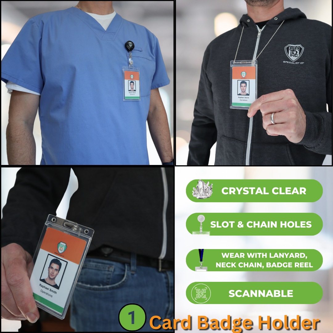 Vertical Crystal Clear Card Holder (P/N 726-CSN) - Wear with badge holder, neck chain, or lanyard