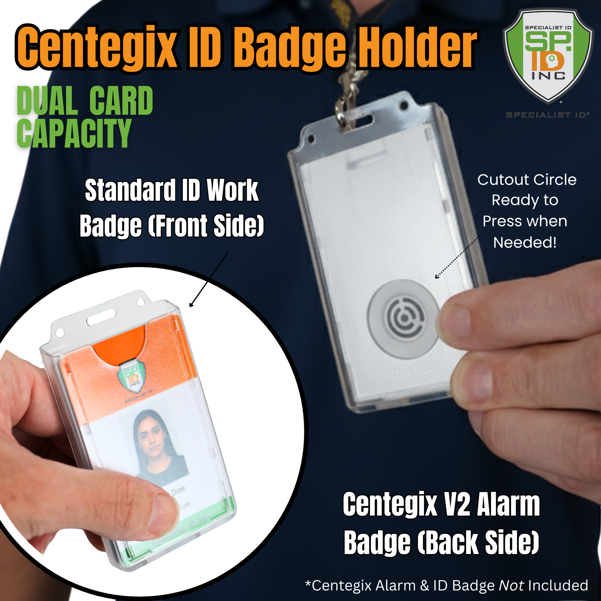 Dual Badge Holder Compatible with Centegix™ V2 Alarm Card +
