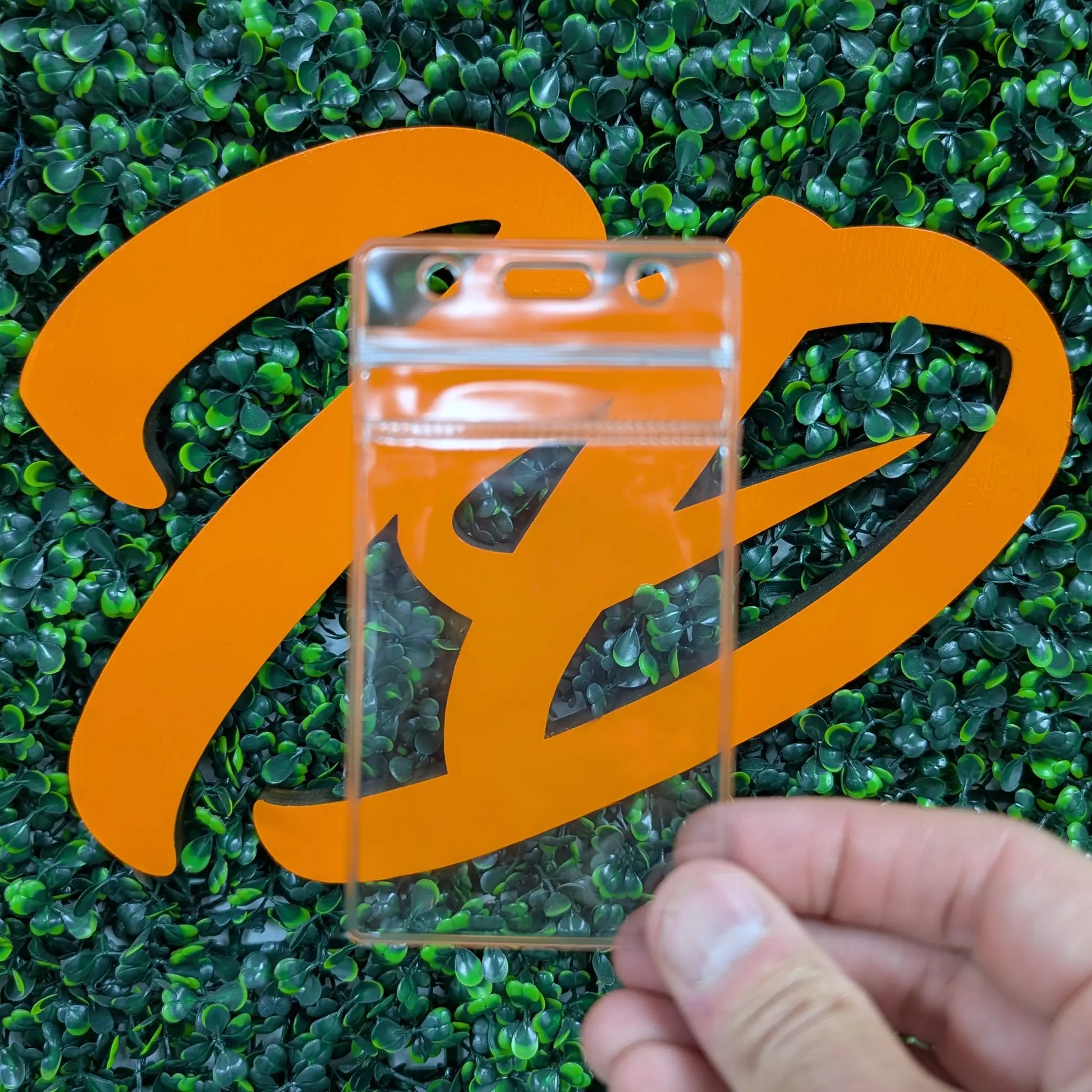 Clear vinyl SPID-1740 badge holder showing single-card vertical fit