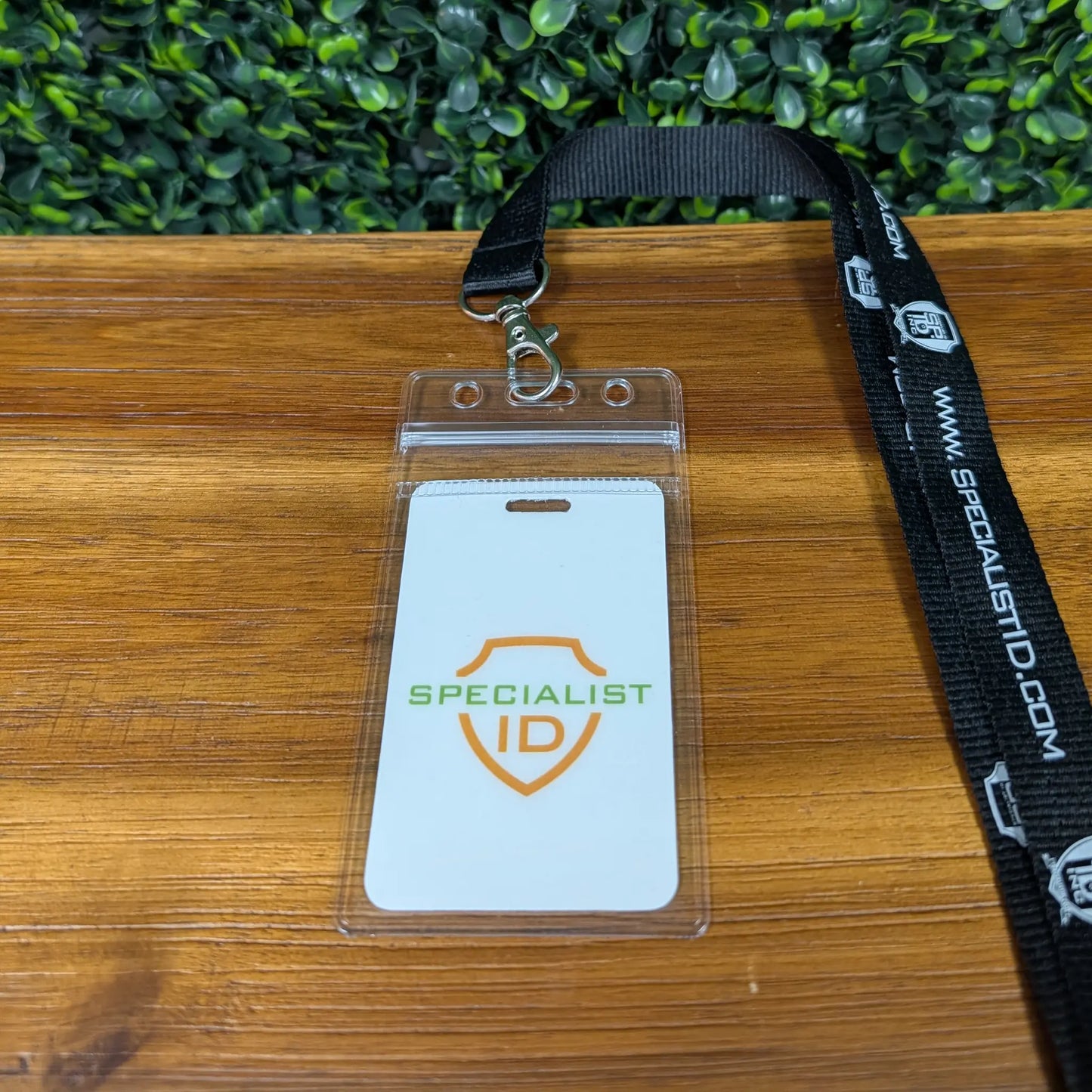 SPID-1740 zipper badge holder with black lanyard and one vertical ID card