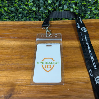 SPID-1740 zipper badge holder with black lanyard and one vertical ID card