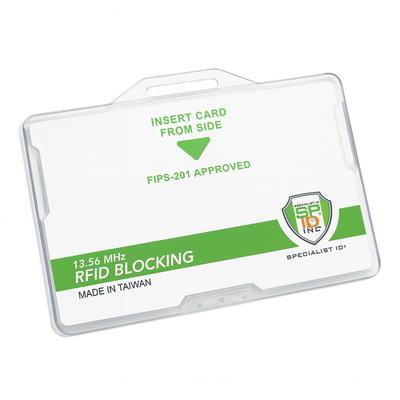 RFID Blocking Double Card Badge Holder Horizontal - Heavy Duty Smart Card Protector for CAC, TWIC, PIV, HSPD-12 & Secure ID Badges