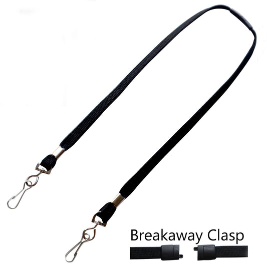 A black Face Mask Lanyard / Hanger with Safety Breakaway Clasp - Ear Saver with J Hooks Adult Size, ideal for large badge holders. Sold by Specialist ID.