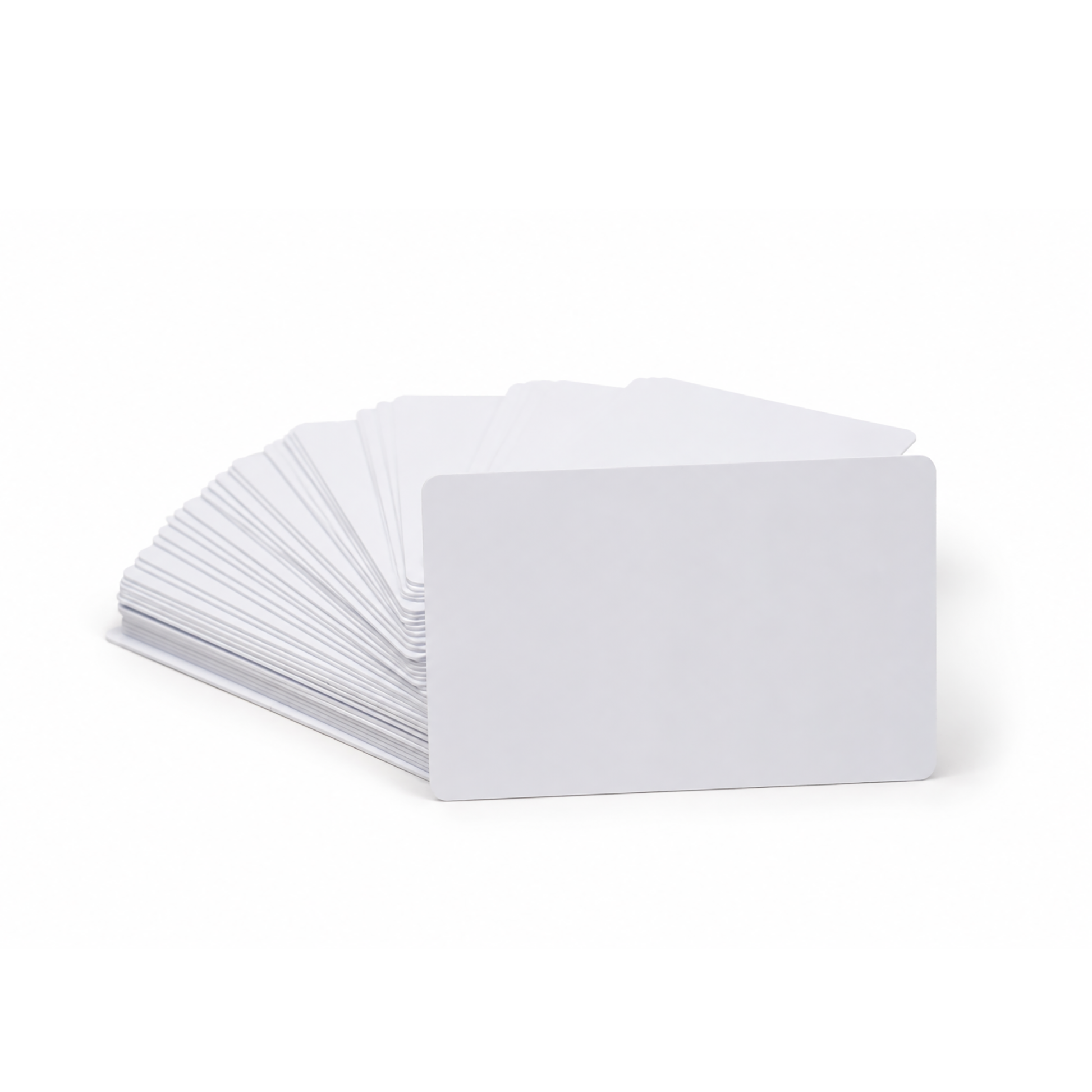 Stack of blank white CR80 composite PVC/PET ID cards