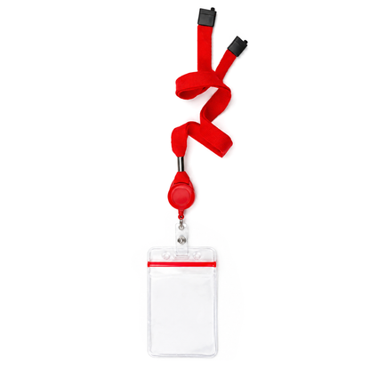 SPID-9101-RED Red - Red Cruisin Through Life™ Retractable Badge Reel Lanyard (SPID-9101) with a retractable badge reel and a resealable zip holder.