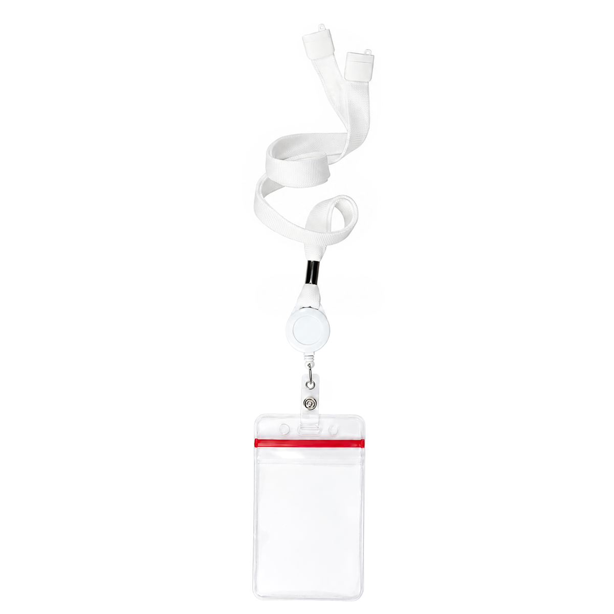 SPID-9101-WHITE White - Cruisin Through Life™ retractable badge reel lanyard in white with a clear resealable zip holder (SPID-9101-WHITE)