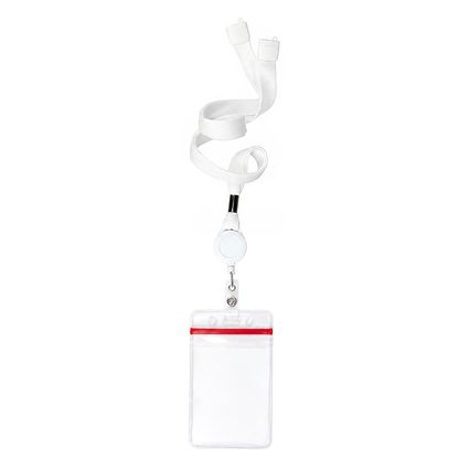 SPID-9101-WHITE White - Cruisin Through Life™ retractable badge reel lanyard in white with a clear resealable zip holder (SPID-9101-WHITE)