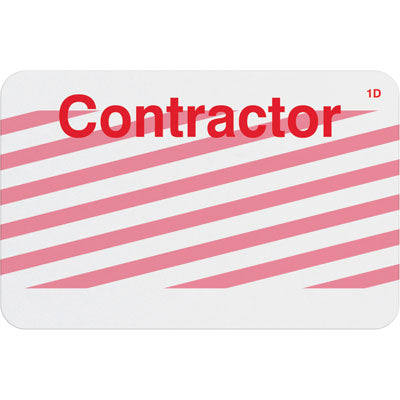TEMPbadge T2005 adhesive CONTRACTOR expiring badge shown after expiration with red expired markings