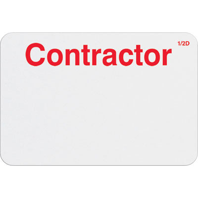 TEMPbadge T6404 half-day handwritten expiring badge front printed CONTRACTOR in red