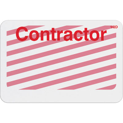 TEMPbadge T6404 half-day CONTRACTOR expiring badge front shown after expiration with red expired markings