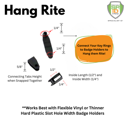 HR-BLACK measurement graphic for slot-punch badge connector and key ring fit