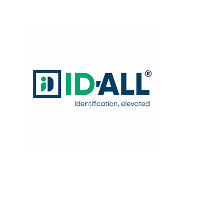 ID-ALL logo with green and blue text and icon, plus the tagline “Identification, elevated,” on a white background—perfect for presenting ID-ALL ID Card Software: Professional Design & Print for Windows & Mac.