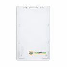 AC-915 badge holder with a small shield and horizontal Your Logo Here branding along the bottom.