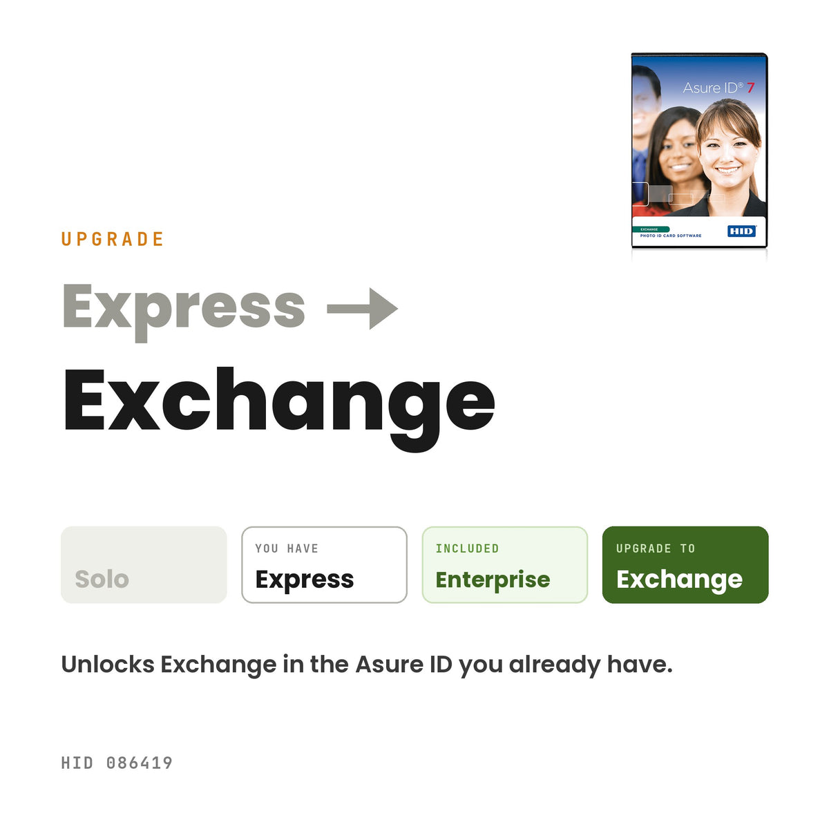 Asure ID upgrade from Express to Exchange, HID 086419