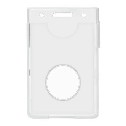 The Centegix V2 Dual-Card Holder securely holds both an Alarm Badge and a standard ID card, featuring a slot for attaching to a lanyard or clip—ideal for use with CrisisAlert systems.