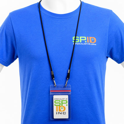 Clear vertical vinyl ID holder with zipper top on lanyard - VBH-V-ZIP