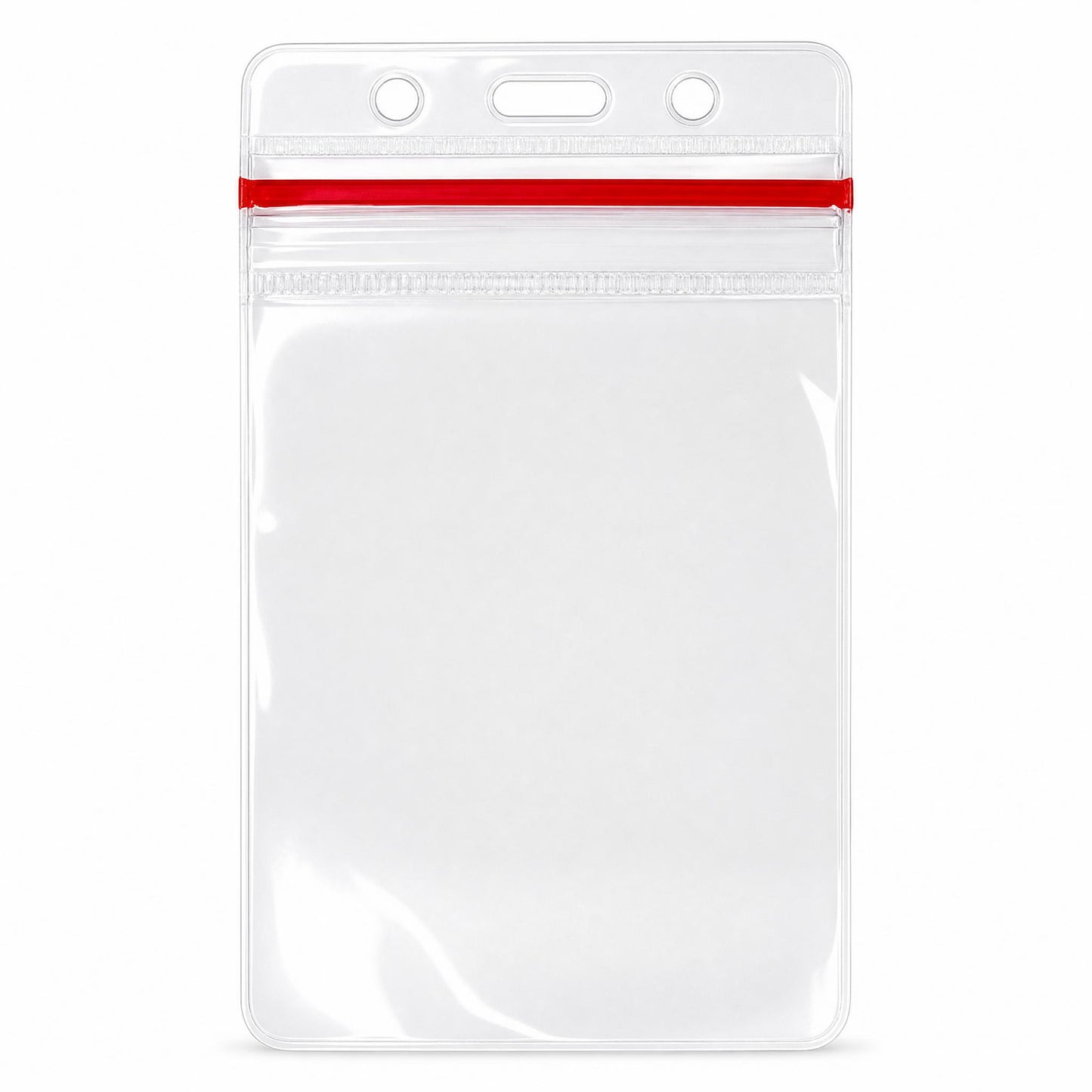 Clear vertical vinyl ID badge holder with red zipper top - VBH-V-ZIP