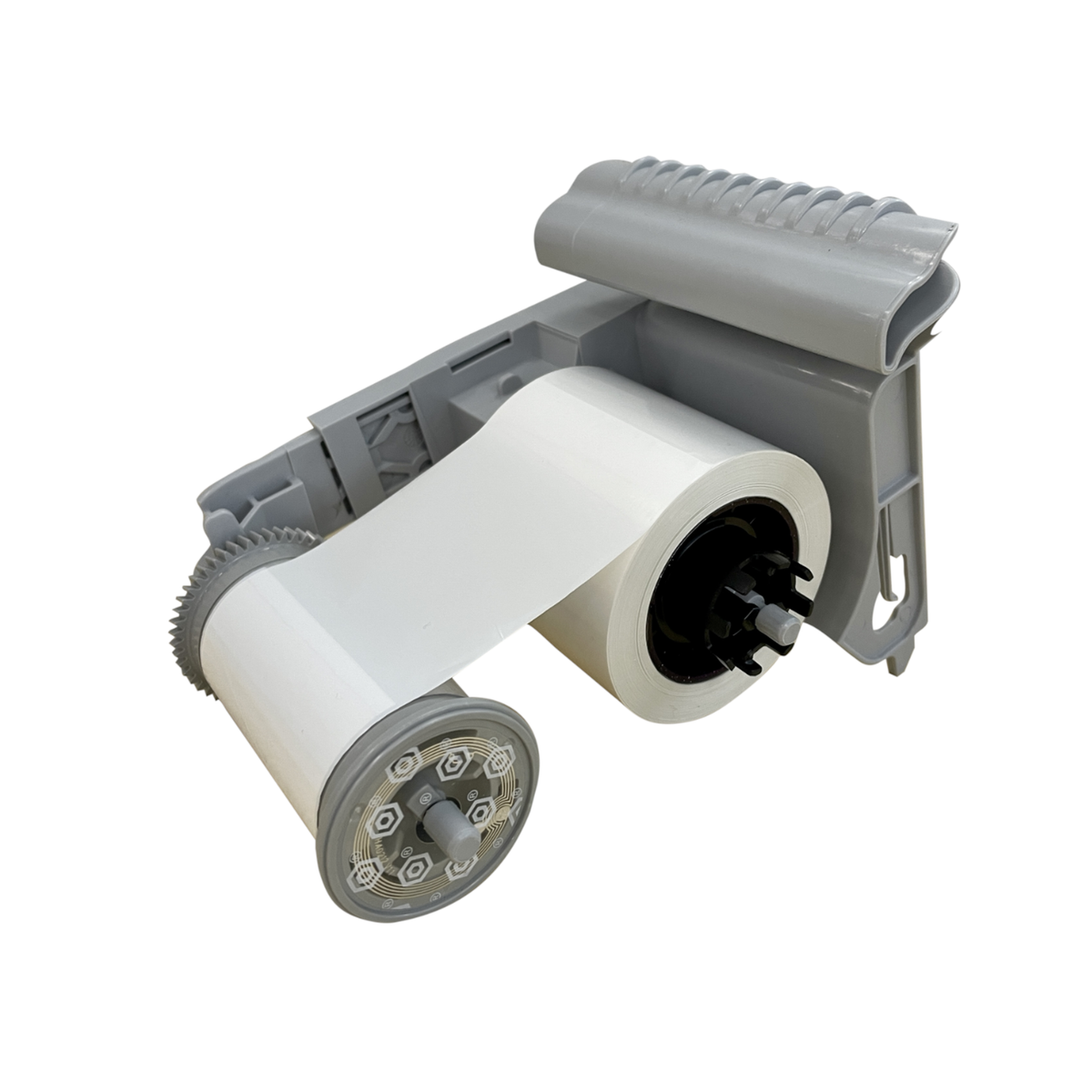 Entrust 525150-023 WTT prefilled cassette with white ribbon threaded between the supply and take-up rolls.