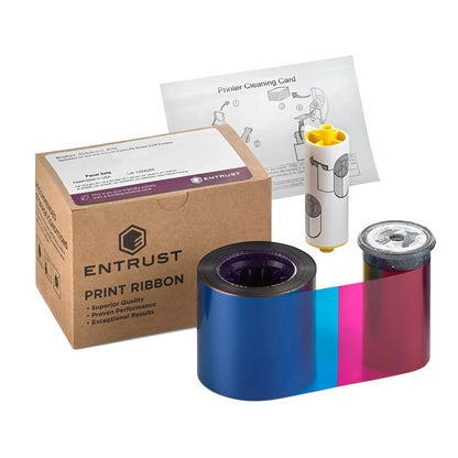 Representative Entrust YMCKT color ribbon kit with box and cleaning supplies for the 534100-001-R003