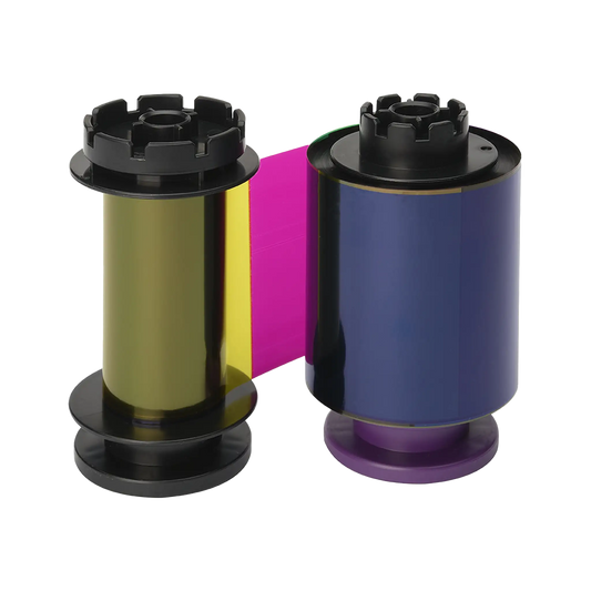 The Evolis RT4F010AAA YMCK Ribbon, compatible with the Avansia Retransfer ID Card Printer and featuring yellow and magenta segments, is designed for up to 500 prints. Sold by Specialist ID, an authorized Evolis dealer.