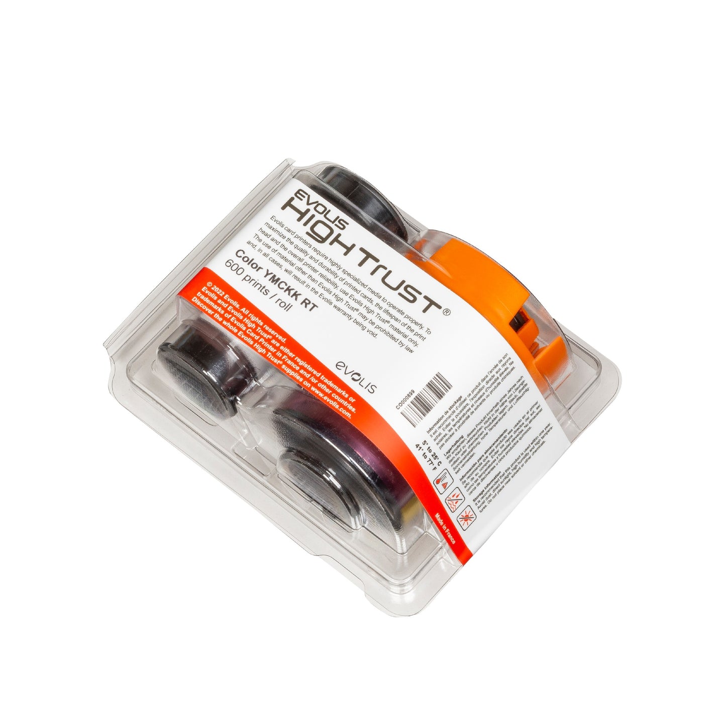 Evolis RT5F102A100 YMCK-K retransfer color ribbon for the Agilia and Agilia CLM, blister pack. Sold by Specialist ID.