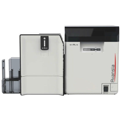 Evolis Avansia retransfer printer with the Card Lamination Module attached, front view of the lamination system