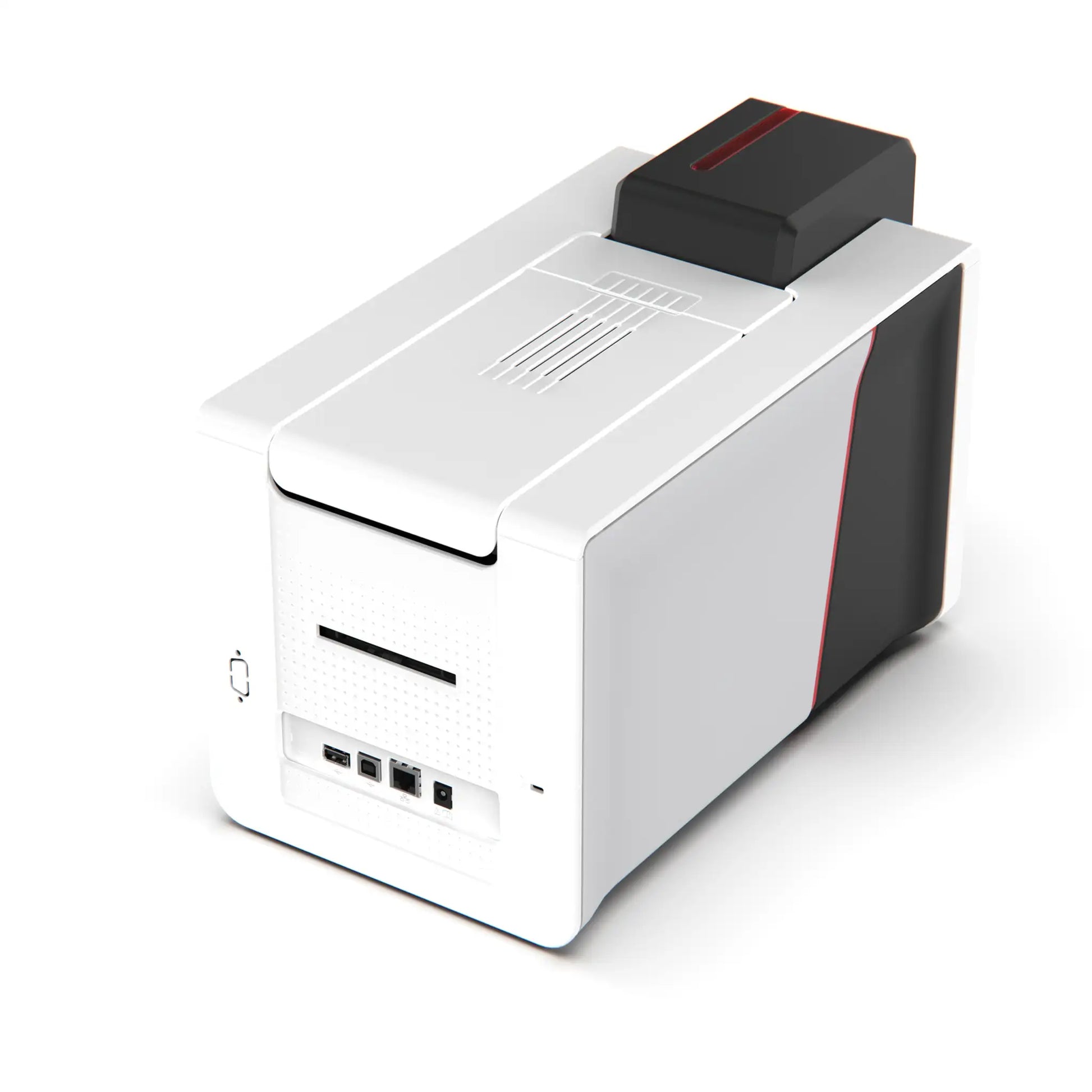 The Evolis Primacy 2 Single Sided ID Card Printer is a white and black high-speed ID card printer featuring USB ports and a card slot on the front, delivering high-resolution printing for professional results. Sold by Specialist ID, an authorized Evolis dealer.