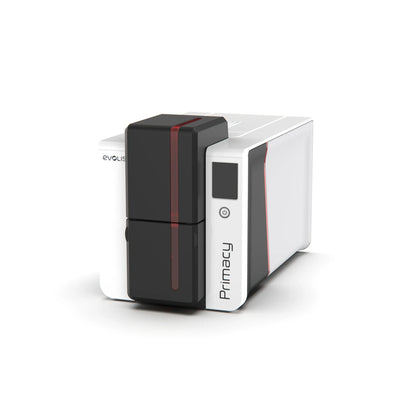 Evolis Primacy 2 LCD ID card printer front angle with color touchscreen. Sold by Specialist ID.