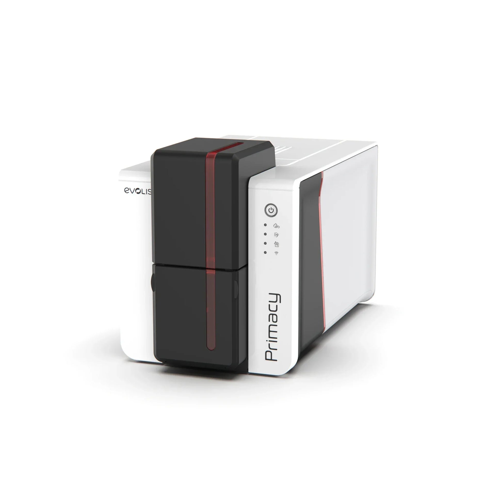 Evolis Primacy 2 ID card printer, LED indicator panel, front angle. Sold by Specialist ID.