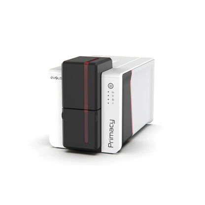 Evolis Primacy 2 ID card printer front angle, LED indicator panel. Sold by Specialist ID.