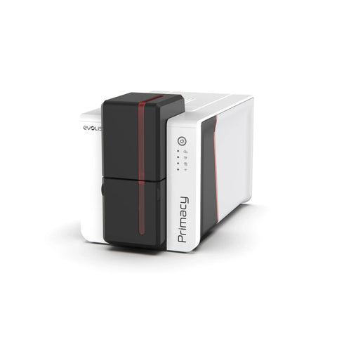 Evolis Primacy 2 ID card printer front angle, LED indicator panel. Sold by Specialist ID.