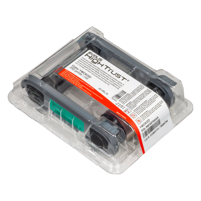 A plastic package containing an Evolis High Trust ribbon for use in printing, labeled "R6F207NAAA." The ribbon is encased in a clear plastic holder within the packaging, designed to produce full-color prints with the Primacy 2 ID card printer.