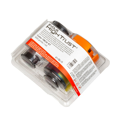 Evolis RT4F101A100 YMCK retransfer color ribbon for the Agilia and Agilia CLM, blister pack. Sold by Specialist ID.