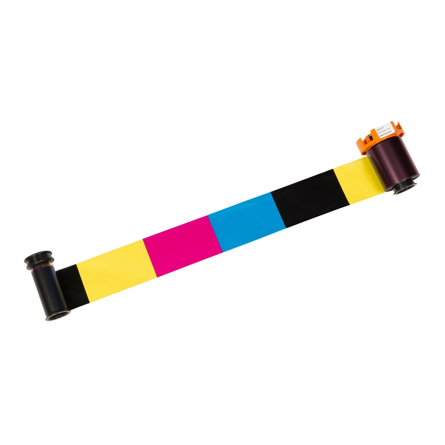 Evolis RT4F101A100 YMCK retransfer color ribbon for the Agilia and Agilia CLM, ribbon unrolled. Sold by Specialist ID.