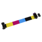 A printer ribbon cartridge with panels of yellow, magenta, cyan, and black, such as the Evolis RT4F010AAA YMCK Ribbon - 500 Prints for the Avansia Retransfer ID Card Printer, is essential for multi-color printing processes. Sold by Specialist ID, an authorized Evolis dealer.