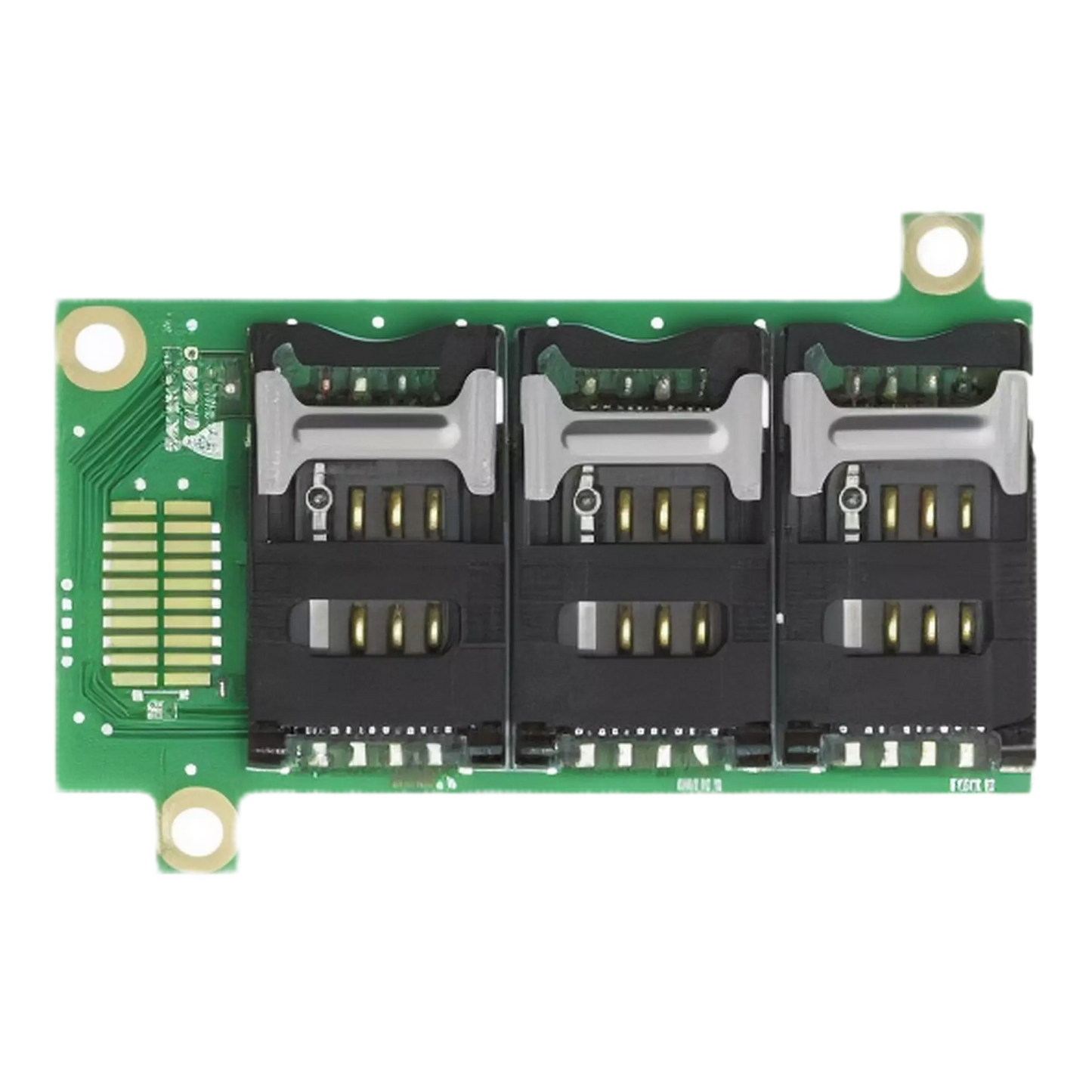 Image of an Evolis S10175, a green circuit board with three SAM slots and various connectors, designed for the SpringCard Crazy Writer HSP. Sold by Specialist ID, an authorized Evolis dealer.