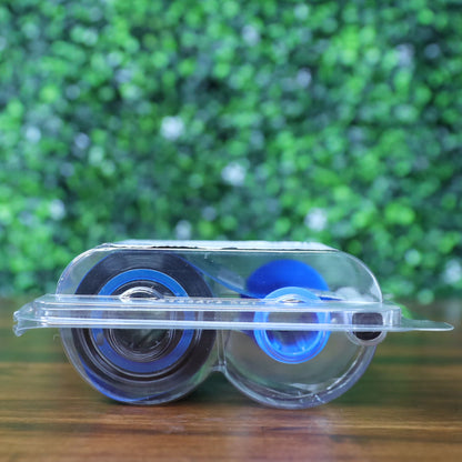 Side profile of the Fargo 45611 YMCKOK ribbon showing black and blue spool hubs enclosed in factory-sealed plastic packaging. Photographed and sold by Specialist ID, an authorized Fargo dealer.